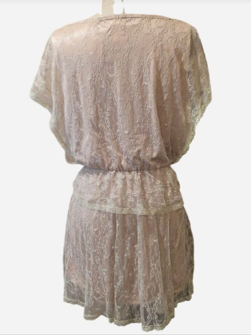 VTG 60s/70s Era. Cream Mini Dress w/ Sheer Lace Overlay. Sz Small - Picture 4 of 8